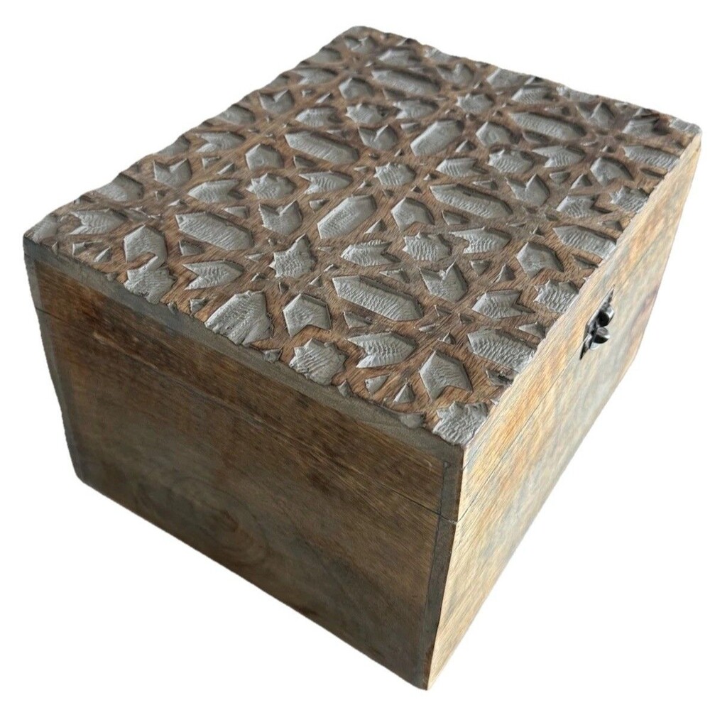 Vintage Hand Carved Wooden Trinket Jewelry Box